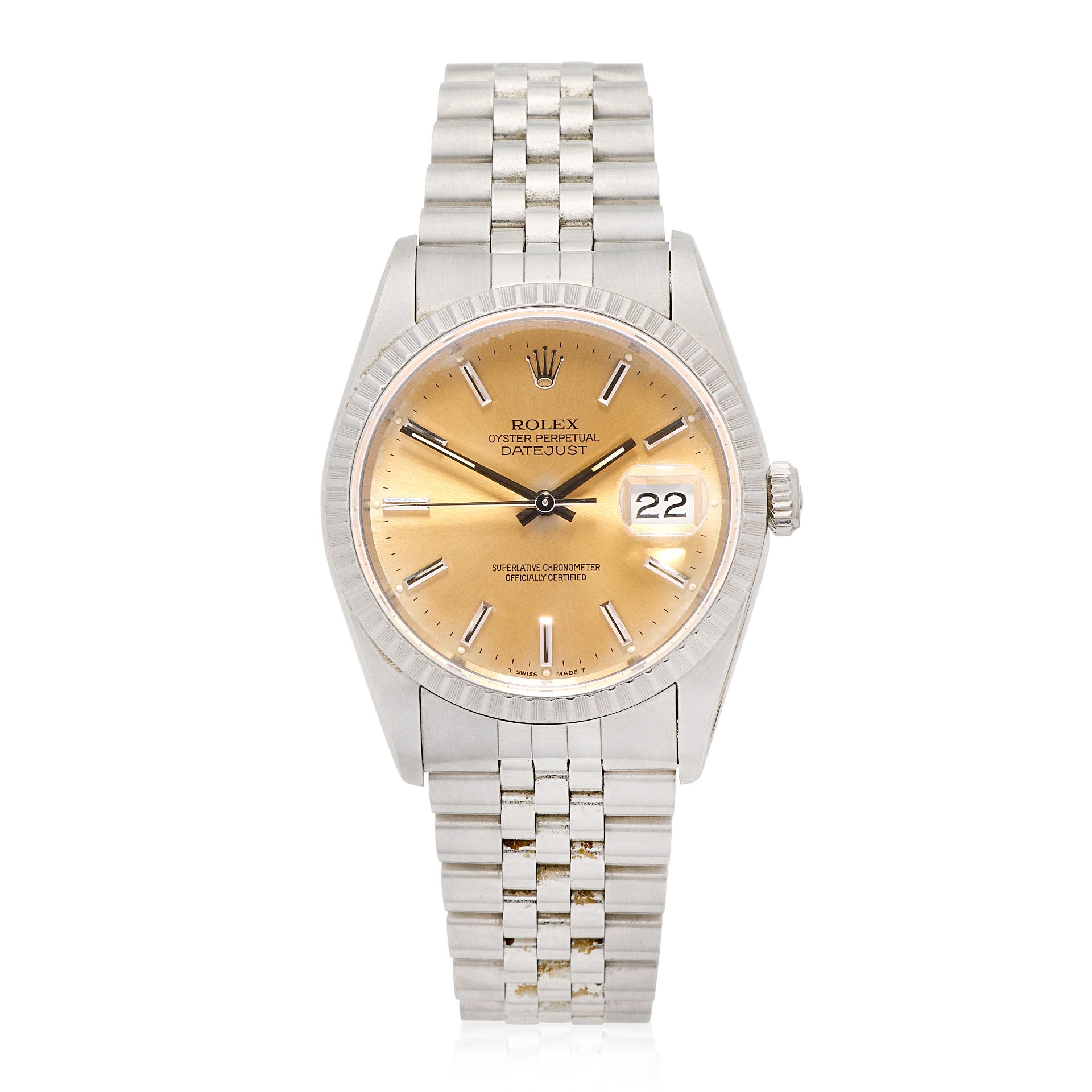 Rolex. A stainless steel calendar bracelet watch with Khanjar emblem Datejust, Ref: 16220, Purc...