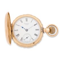 Waltham. An 18K gold keyless wind full hunter chronograph pocket watch Circa 1886