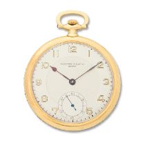 Audemars Piguet. An 18K gold sapphire set keyless wind open face pocket watch Circa 1920