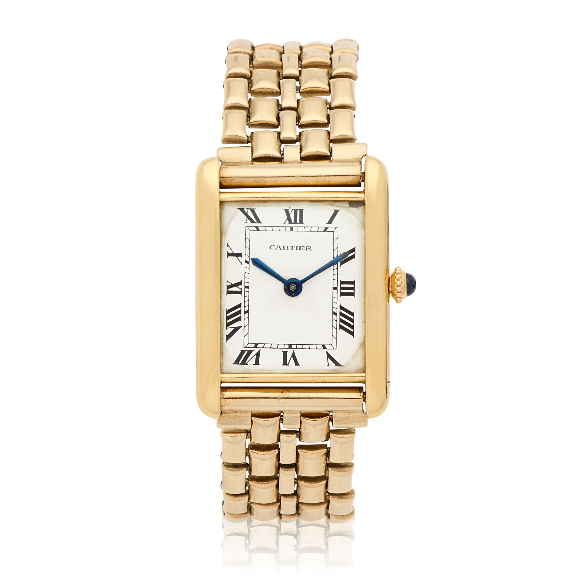 Cartier. An 18K gold manual wind bracelet watch Tank, London Hallmark for 1964