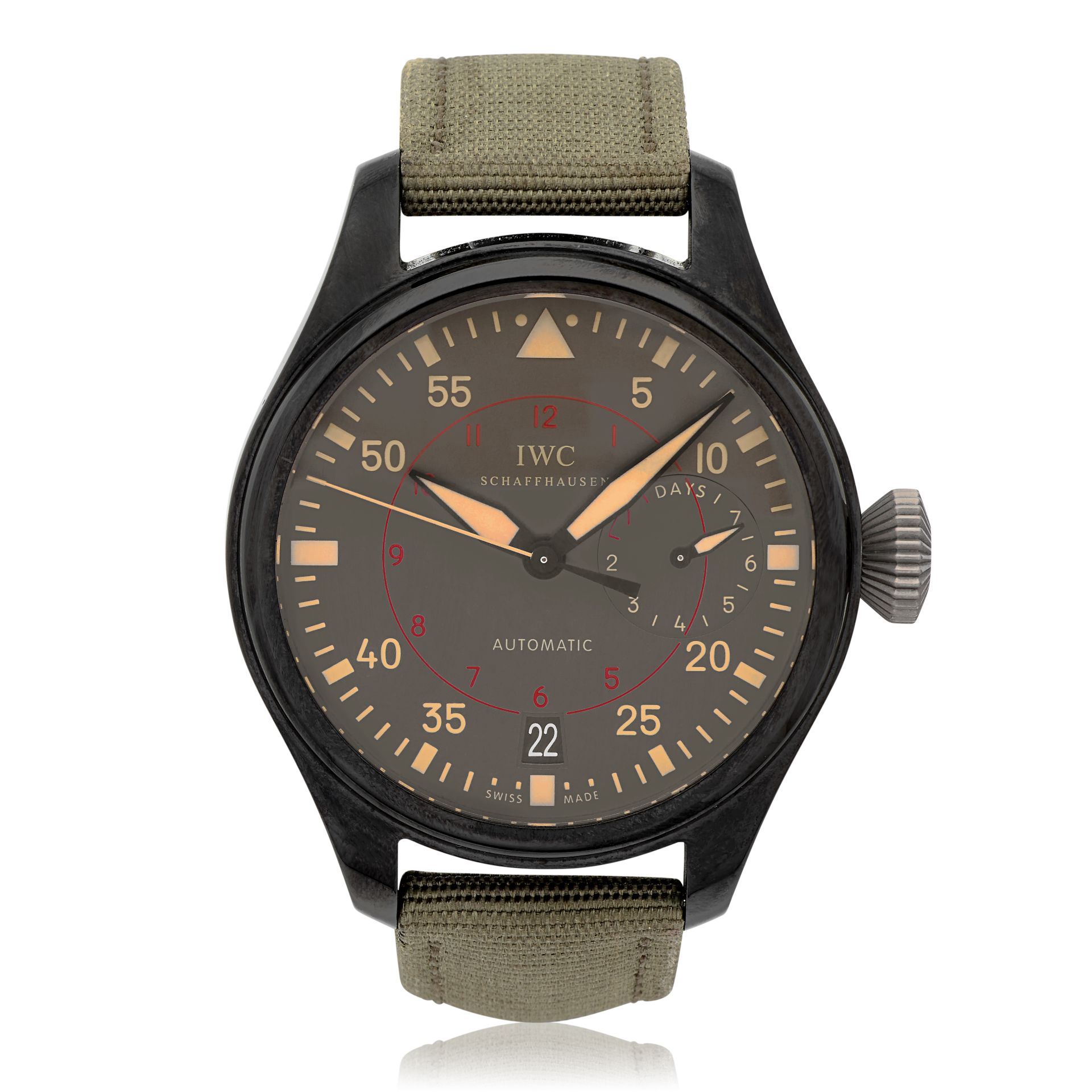 IWC. A black ceramic automatic calendar wristwatch with 7 day power reserve Big Pilot 'Top Gun ...