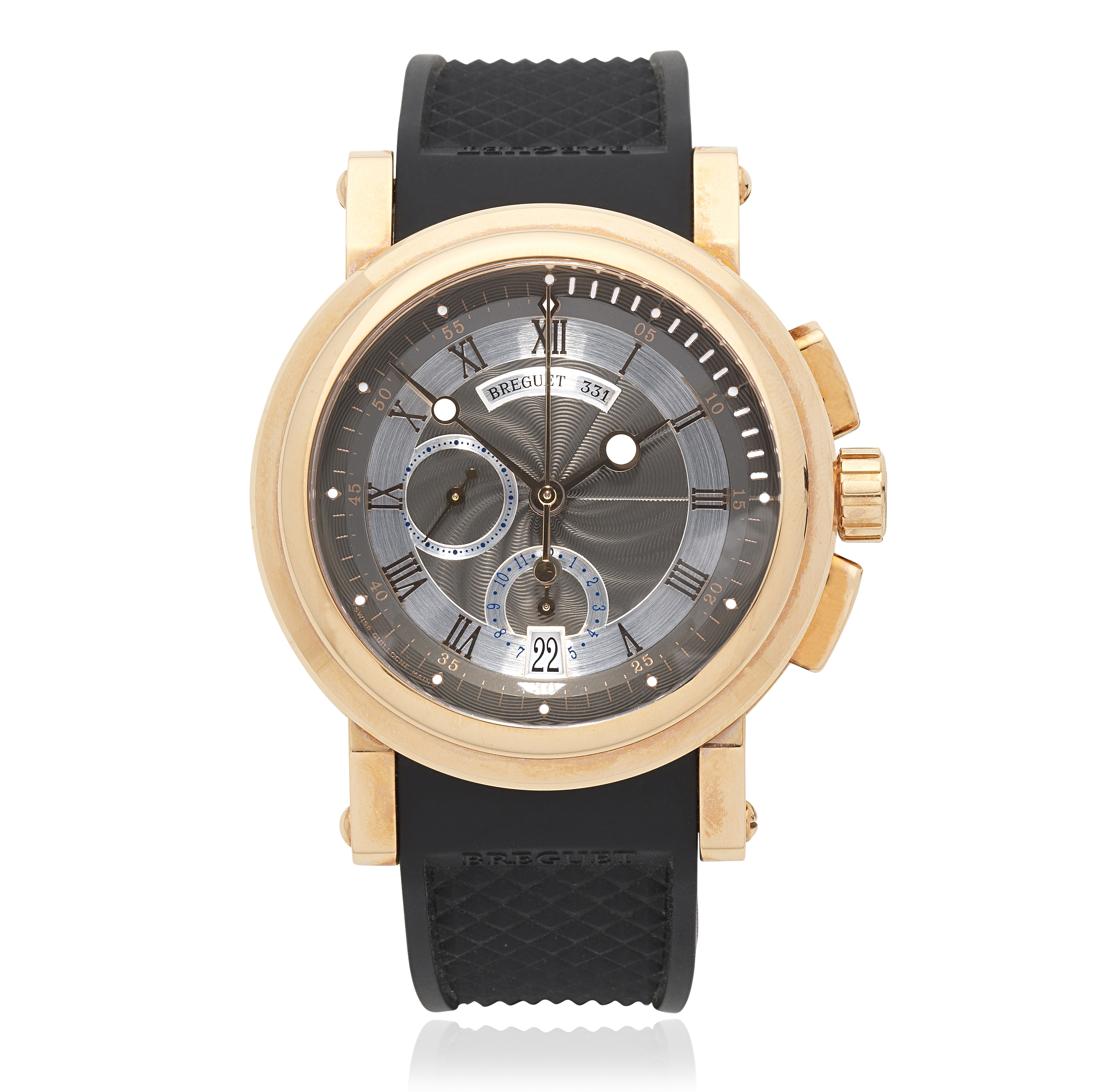 Breguet. An 18K rose gold automatic calendar flyback chronograph wristwatch Marine, Ref: 5827BR...