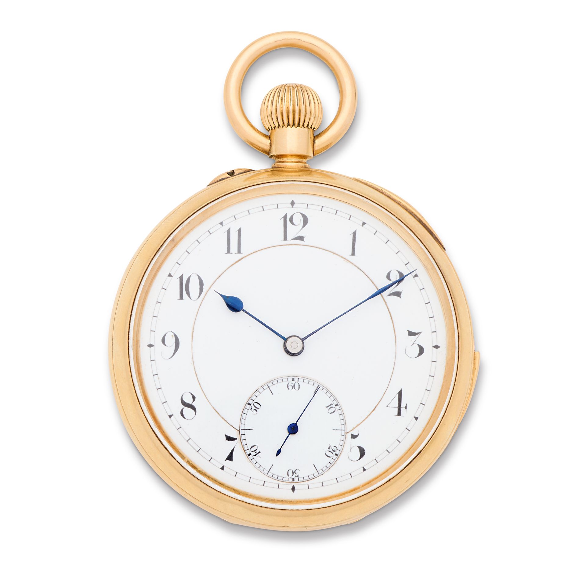Emile Friedley, Bradford. An 18K gold keyless wind open face minute repeating pocket watch Circa...