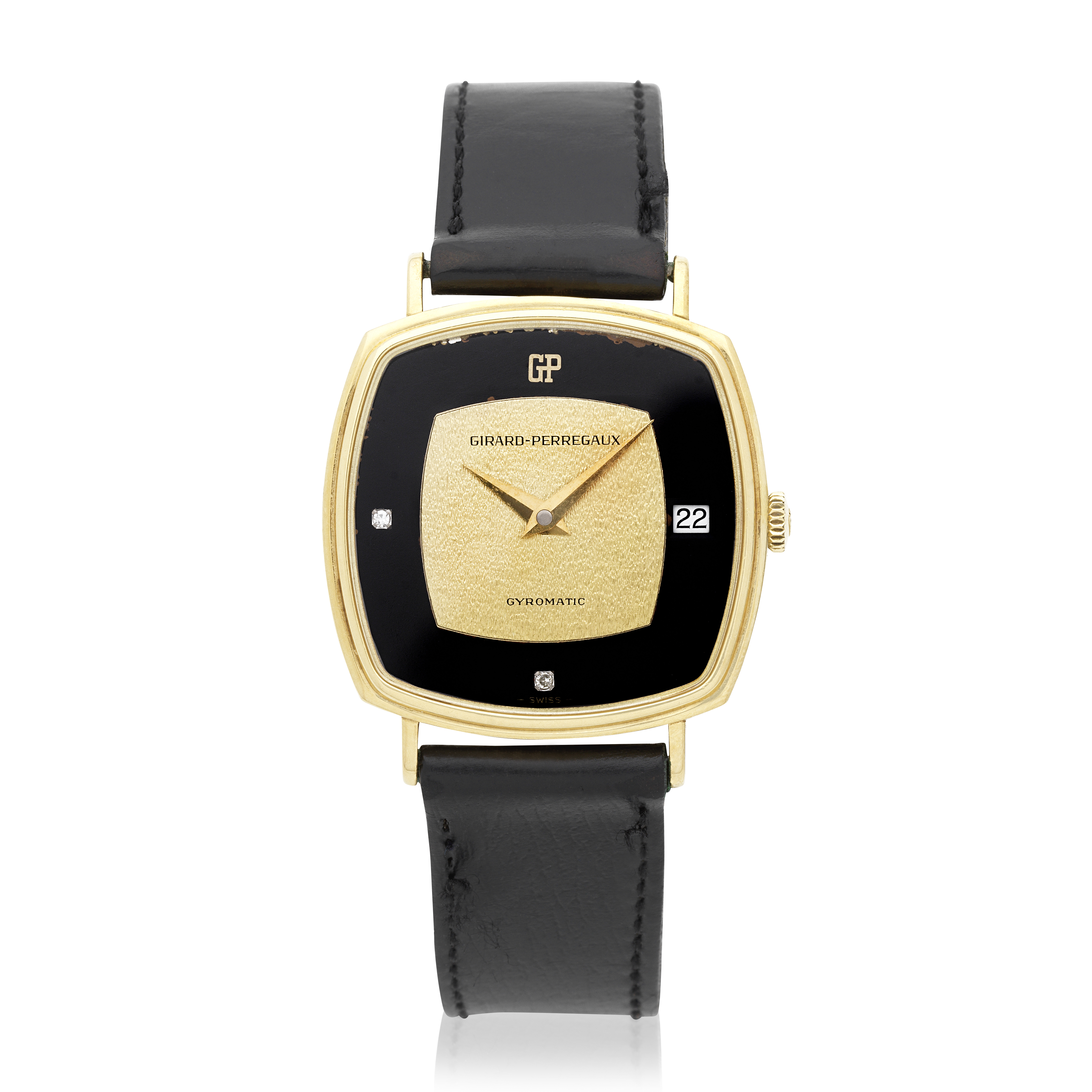 Girard-Perregaux. An 18K gold diamond set automatic calendar wristwatch Gyromatic, Purchased 19...