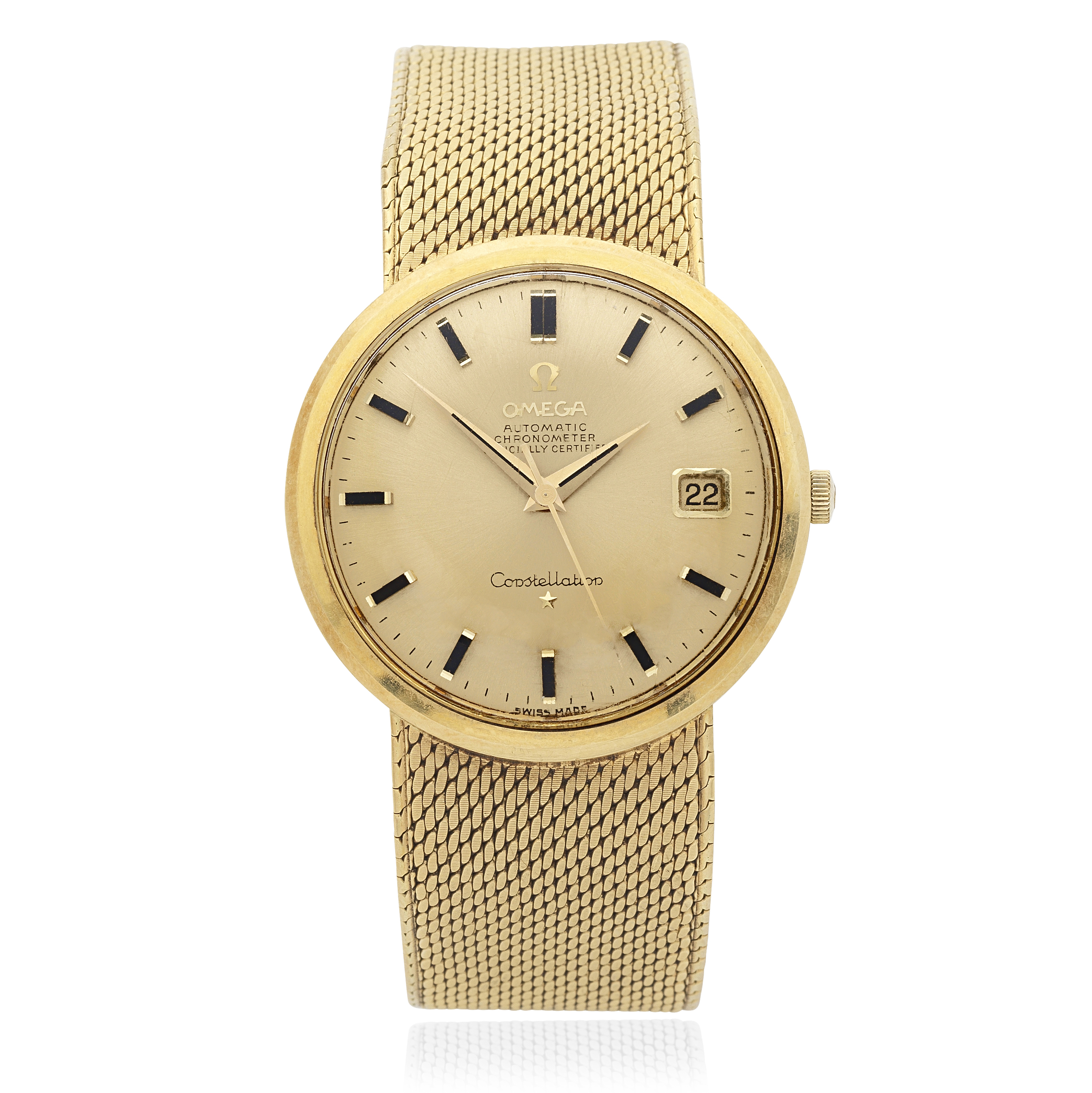 Omega. An 18K gold automatic calendar bracelet watch Constellation, Ref: 3685470, Birmingham Ha...