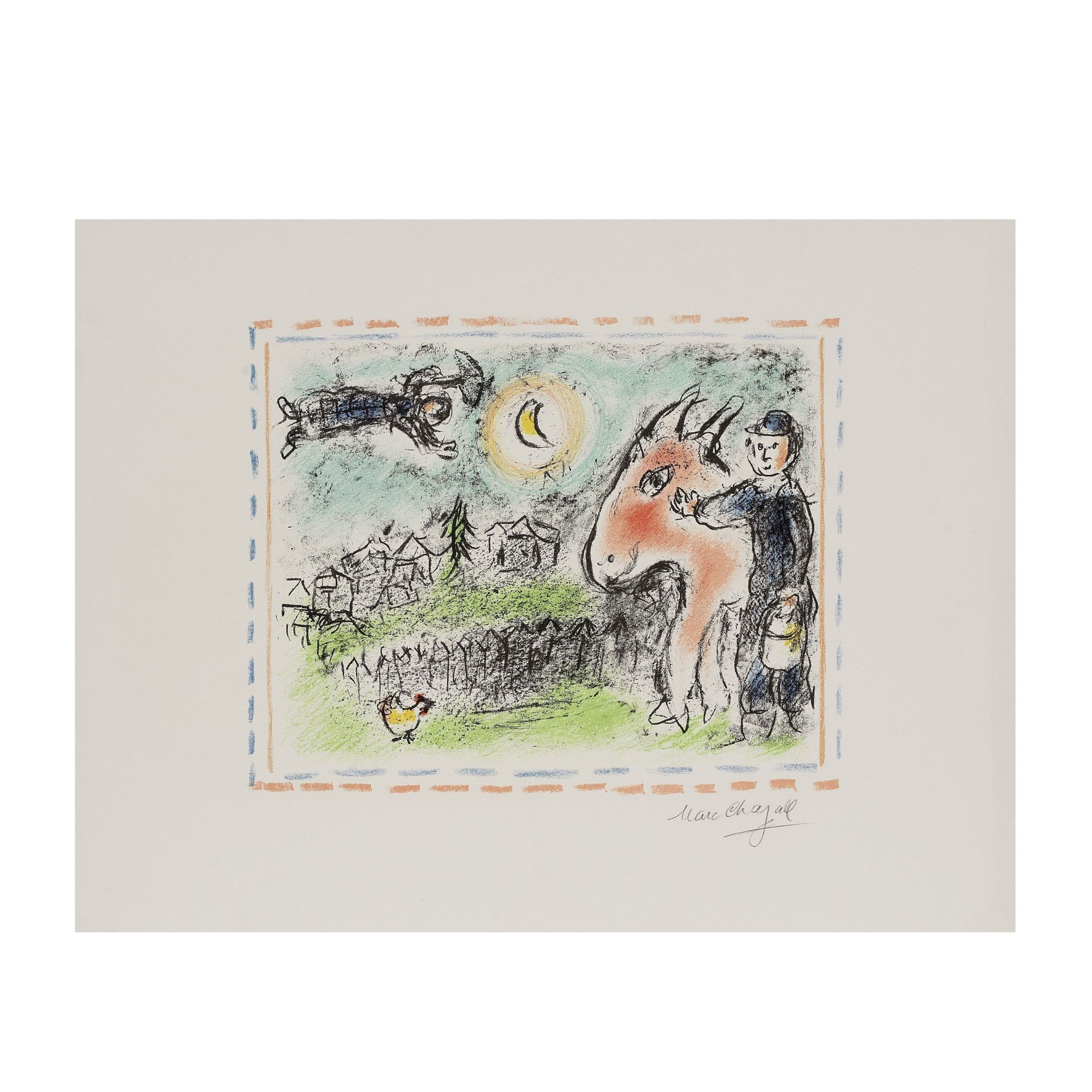 MARC CHAGALL (1887-1985) Village &#224; l'&#226;ne rouge, 1984 (Mourlot, 1025)Lithographie en co...