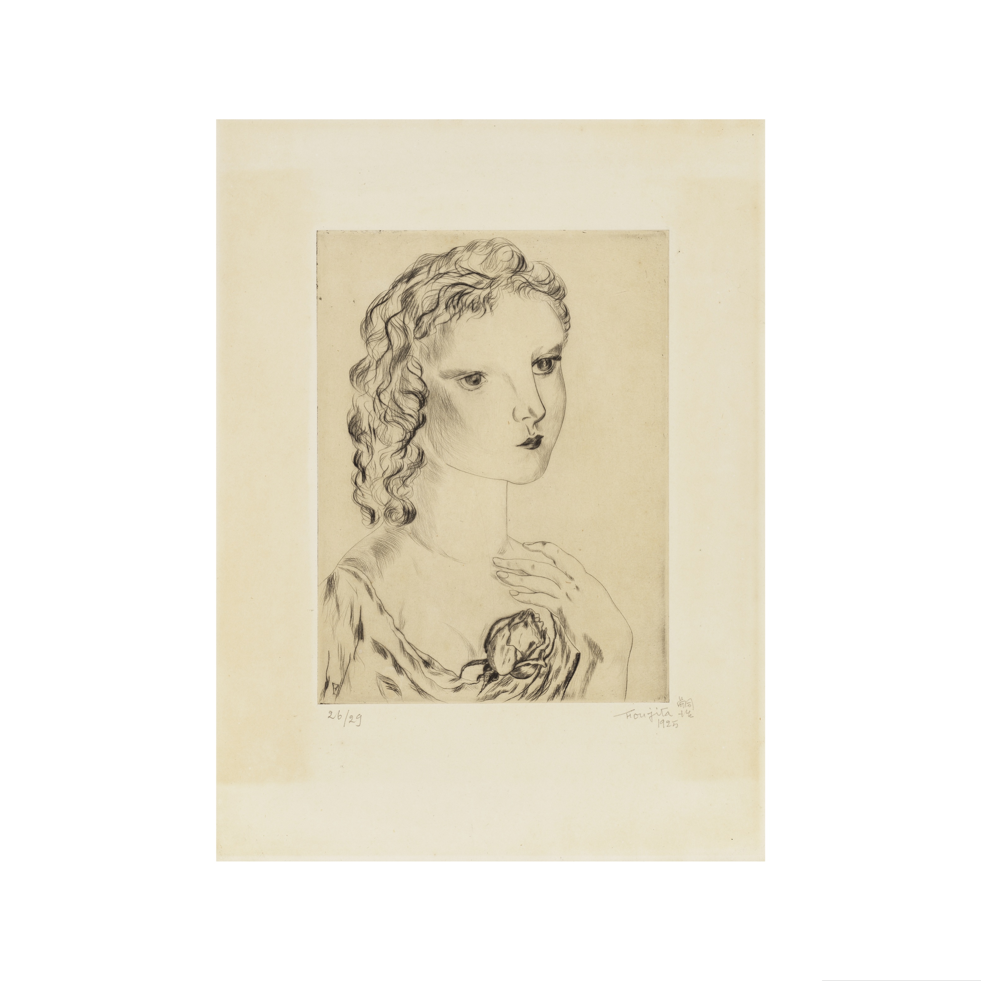 L&#201;ONARD TSUGUHARU FOUJITA (1886-1968) Jeune Fille avec une Rose, 1925 (Buisson, 25.118)Poi...