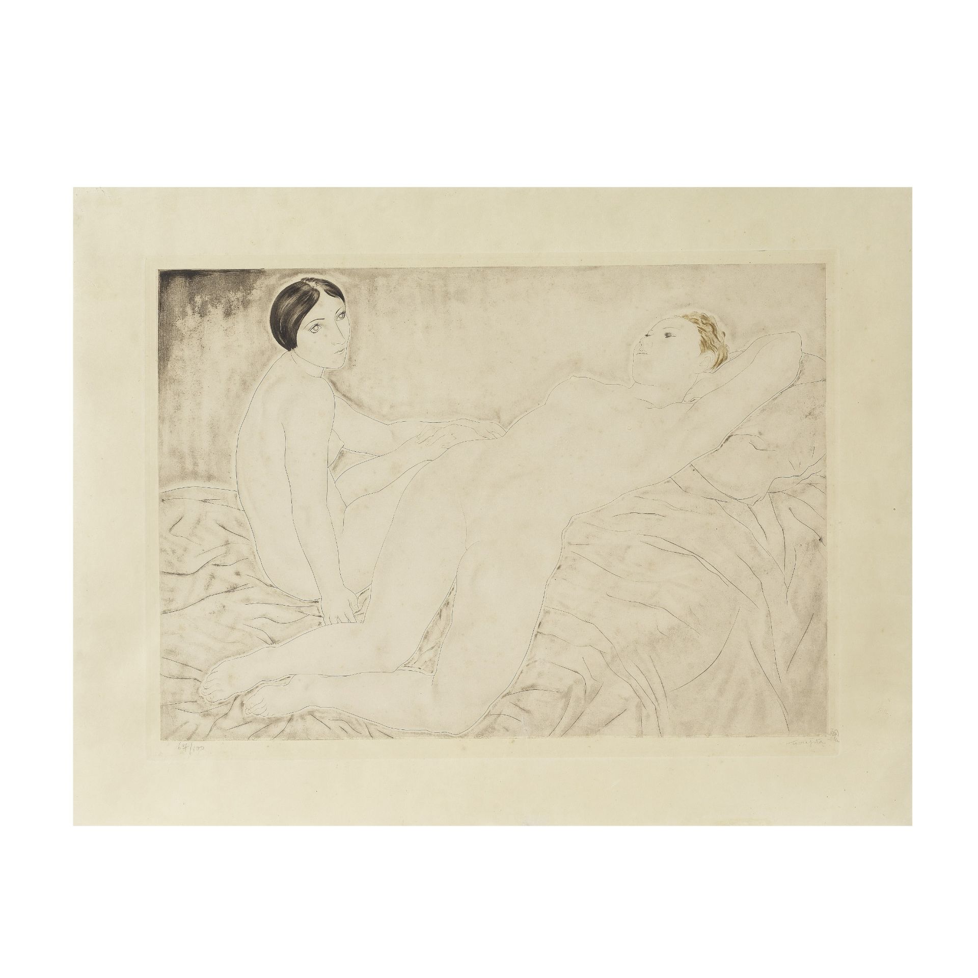 L&#201;ONARD TSUGUHARU FOUJITA (1886-1968) Les deux amies, 1927 Eau-forte et aquatinte en coule...