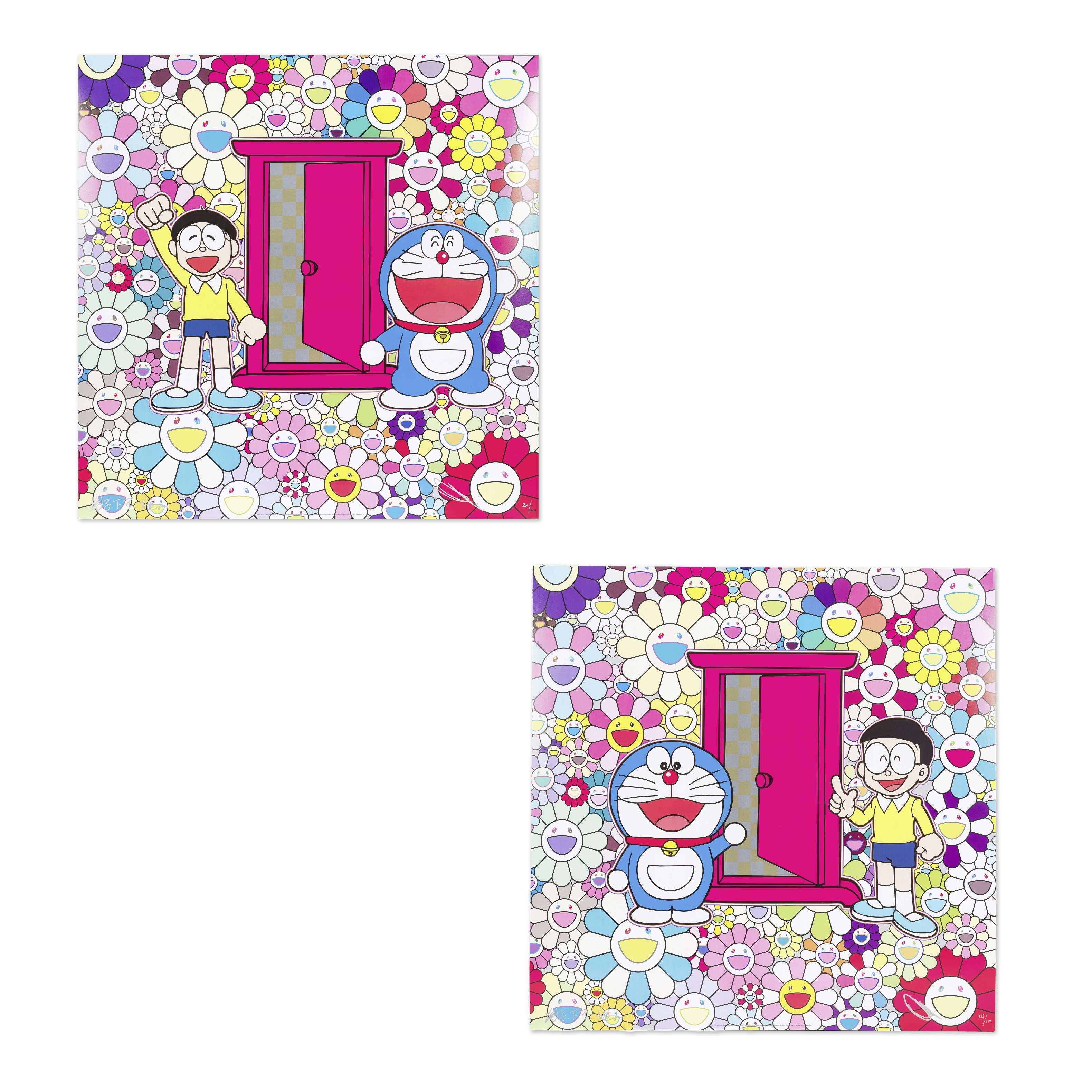 TAKASHI MURAKAMI (NE EN 1962) Dokodemo door, 2018 Deux offsets lithographies en couleurs Sign&#2...