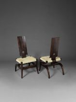 VICTOR COURTRAY (1896-1987) Paire de chaises bassesCirca 1945Ch&#234;ne teint&#233; et pailleH: ...