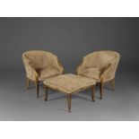 LOUIS MAJORELLE (1859-1926) Ensemble de deux fauteuils et un ottomanCirca 1900Courbaril et tissu...