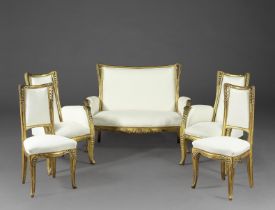 LOUIS MAJORELLE (1859-1926) Salon comprenant un canap&#233;, deux fauteuils et deux chaises aux ...