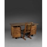 GEORGE NAKASHIMA (1905-1990) Ensemble comprenant un bureau Double Pedestal et une chaise ConoidL...