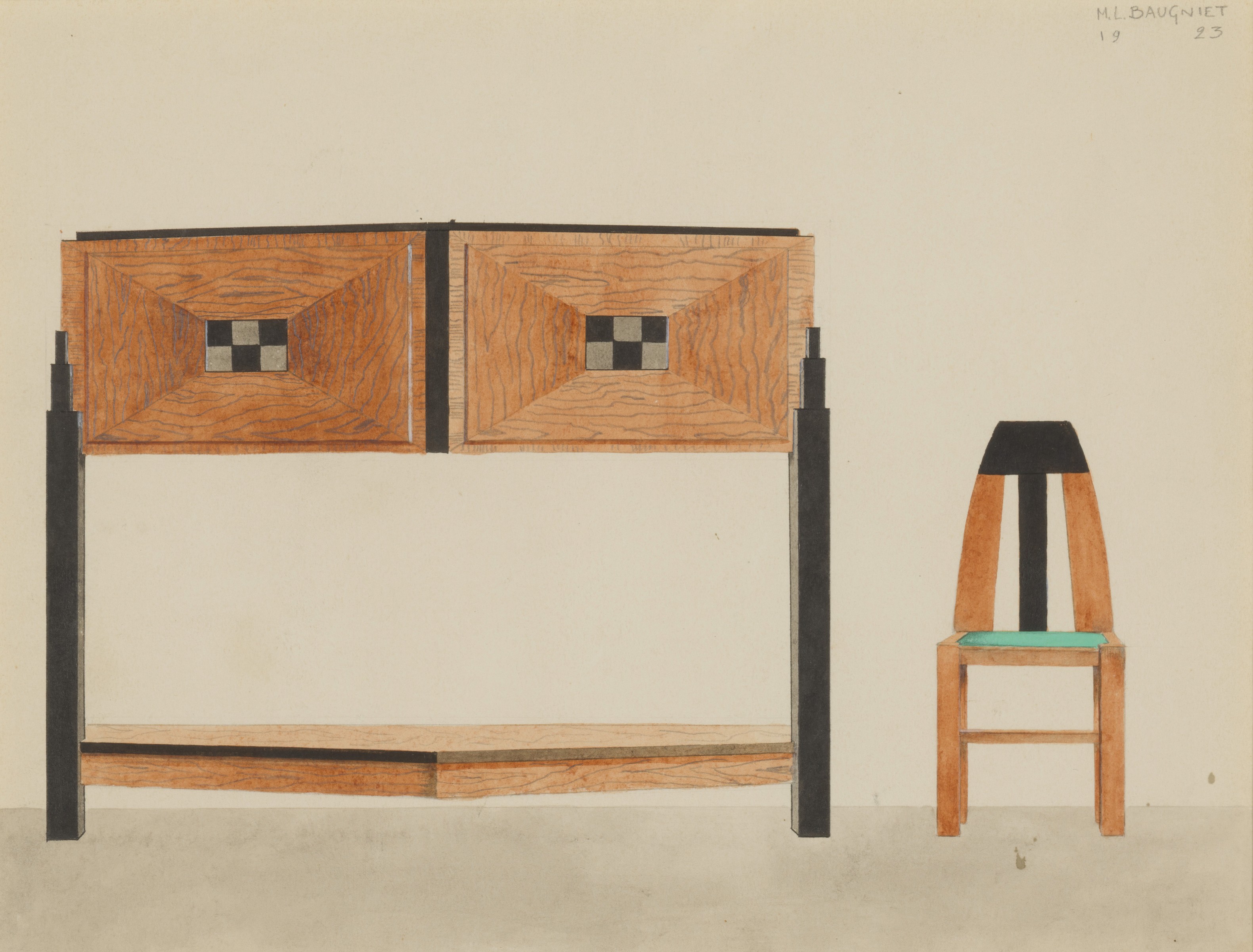 MARCEL-LOUIS BAUGNIET (1896-1995) Chaise et dressoir pour Akarova