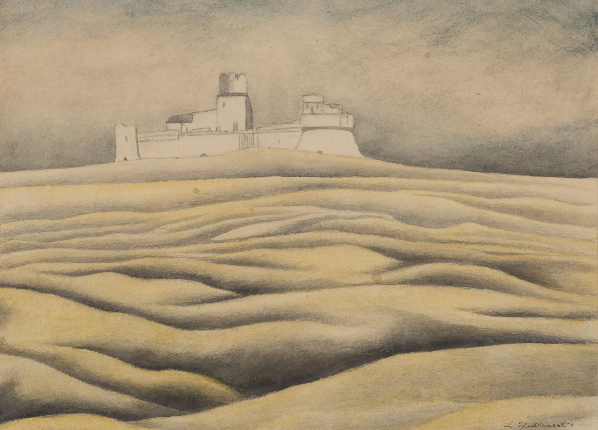 L&#201;ON SPILLIAERT (1881-1946) Ch&#226;teau fort dans les dunes de sable
