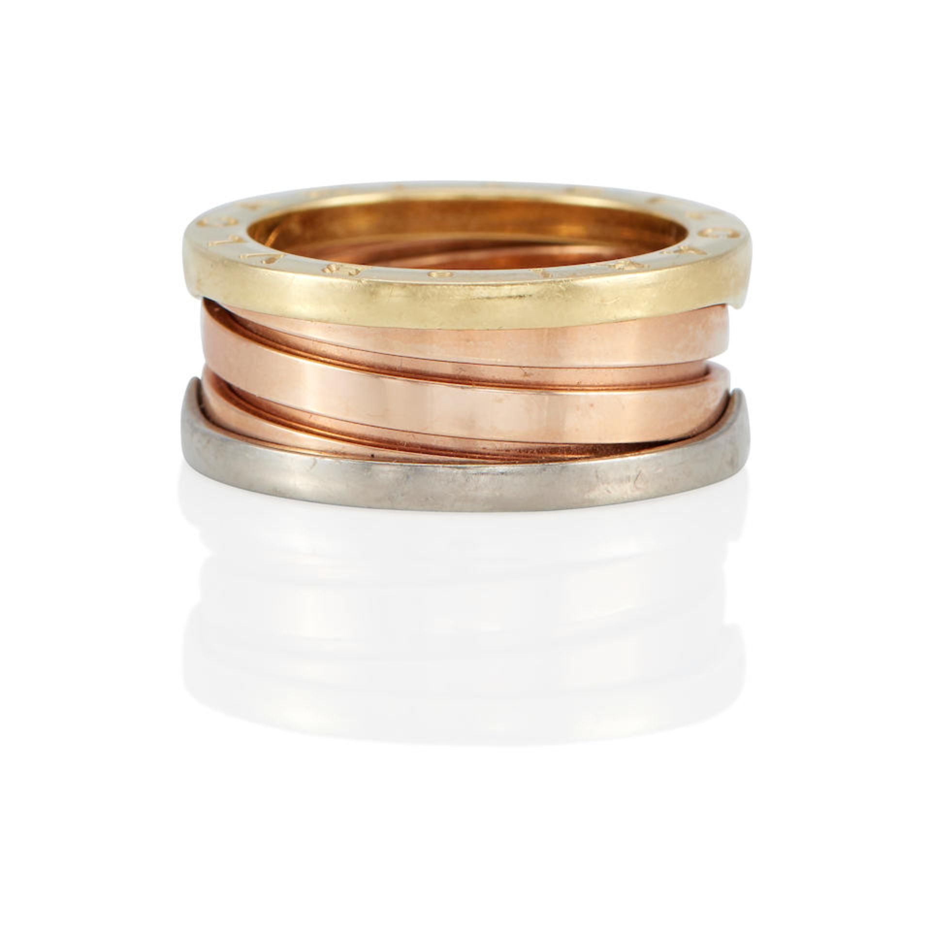 BULGARI: AN 18K TRI-COLOR GOLD 'B.ZERO1' RING