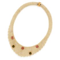 AN 18K GOLD, TOURMALINE AND DIAMOND MESH NECKLACE