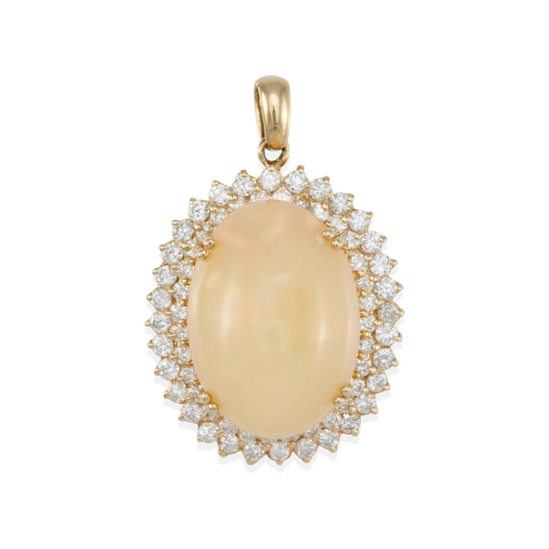 A 14K GOLD, OPAL, AND DIAMOND PENDANT