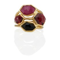 IPPOLITA: AN 18K GOLD, RUBY, GARNET, AND SMOKY QUARTZ RING