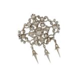 AN ANTIQUE 12K WHITE GOLD AND DIAMOND PENDANT BROOCH