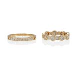 TWO 14K GOLD AND DIAMOND BANDS