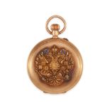 A 14K GOLD AND BLUE ENAMEL POCKET WATCH