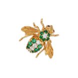 AN 18K GOLD, EMERALD, RUBY, AND DIAMOND BEE BROOCH