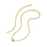 CARTIER: GOLD NECKLACE AND BRACELET, AND GOLD AND STAINLESS STEEL 'SANTOS 100' PENDANT (2)