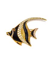 GEM-SET, COLOURED DIAMOND AND DIAMOND 'ANGEL FISH' BROOCH