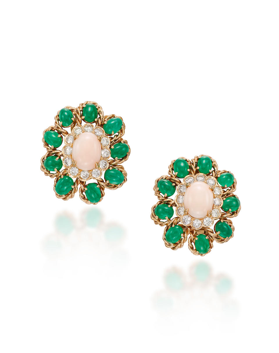 PAIR OF GEM-SET AND DIAMOND EARRINGS