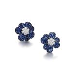 PAIR OF SAPPHIRE AND DIAMOND 'FLOWER' EARRINGS