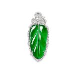 JADEITE AND DIAMOND 'LEAF' PENDANT