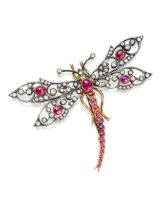 RUBY, GARNET AND DIAMOND 'DRAGONFLY' BROOCH