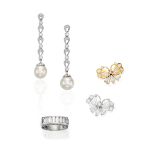 GROUP OF CULTURED PEARL AND DIAMOND JEWELLERY (4)