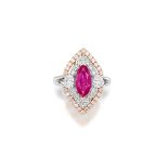 RUBY, COLOURED DIAMOND AND DIAMOND RING