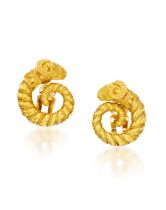 LALAOUNIS: PAIR OF GOLD 'RAM' EARRINGS