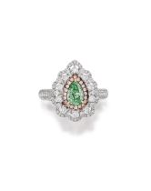 LIGHT GREENISH YELLOW DIAMOND, COLOURED DIAMOND AND DIAMOND RING