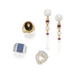 GROUP OF CULTURED PEARL, GEM-SET AND DIAMOND JEWELLERY (4)