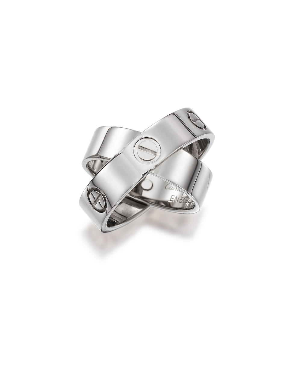 CARTIER: 18 KARAT WHITE GOLD 'DOUBLE LOVE' RING