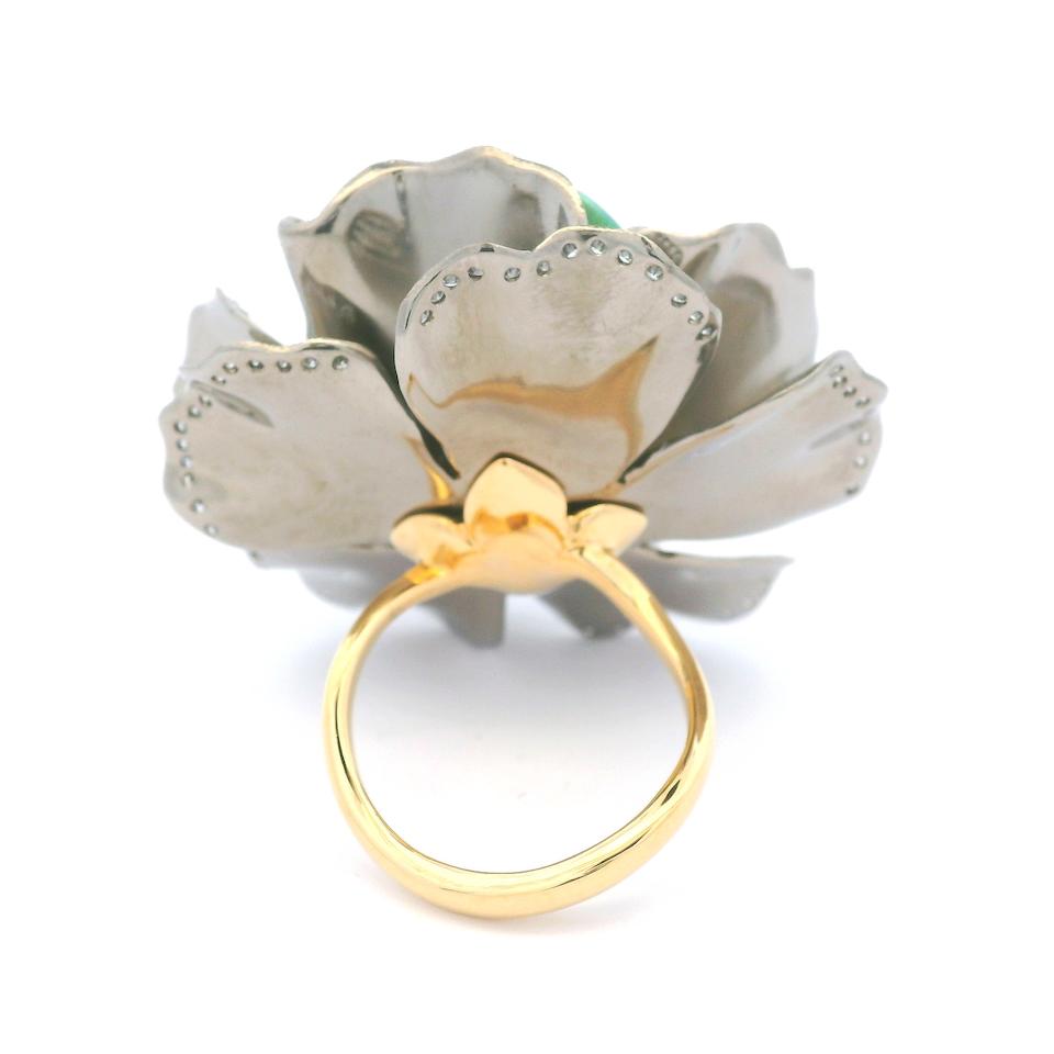 TITANINUM, CULTURED PEARL AND DIAMOND 'FLOWER' RING - Image 3 of 6
