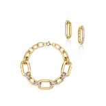 GOLD AND DIAMOND LINK BRACELET AND EARRING SET (2)