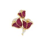 RUBY AND DIAMOND 'LILY OF THE VALLEY' BROOCH