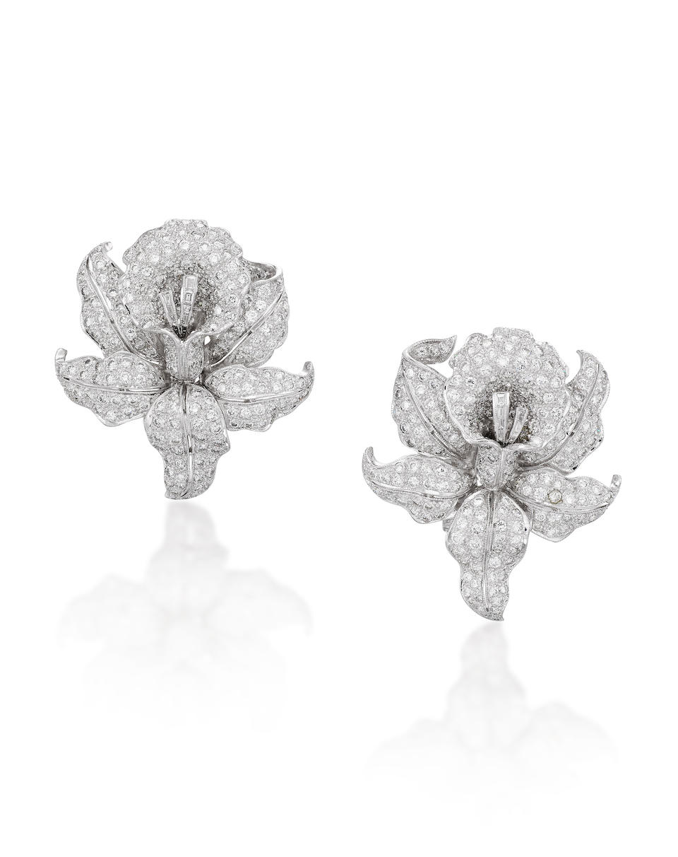 PAIR OF DIAMOND 'ORCHID' EARRINGS