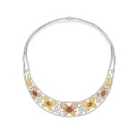 COLOURED DIAMOND AND DIAMOND 'FLORAL' NECKLACE