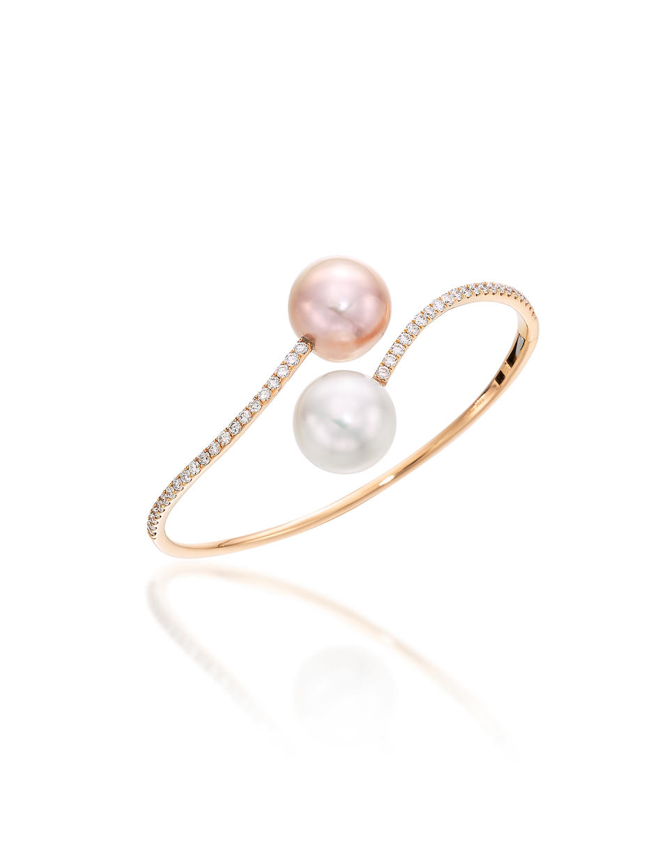 CULTURED PEARL AND DIAMOND CROSSOVER BANGLE