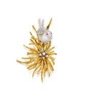 BAROQUE CULTURED PEARL, GEM-SET AND DIAMOND 'BIRD' BROOCH