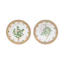 Deux assiettes en porcelaine à décor végétal, dans le goût 'Flora Danic...