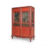 Armoire en bois laqué rouge et panneau chinois décoratif, travail moderne
