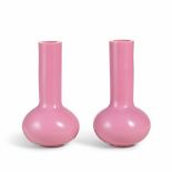 A PAIR OF PINK GLASS BOTTLE VASES Incised gilt Qianlong four-character marks (2)