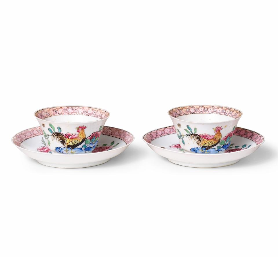 A PAIR OF FAMILLE ROSE 'EGGSHELL' CUPS AND SAUCER DISHES Yongzheng (4)